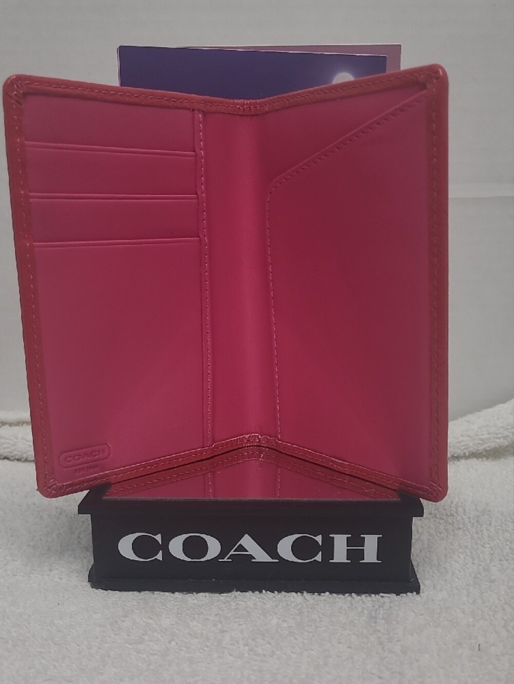 Coach Brown Signature Canvas Passport Cover with Pink Trim - Picture 2 of 4